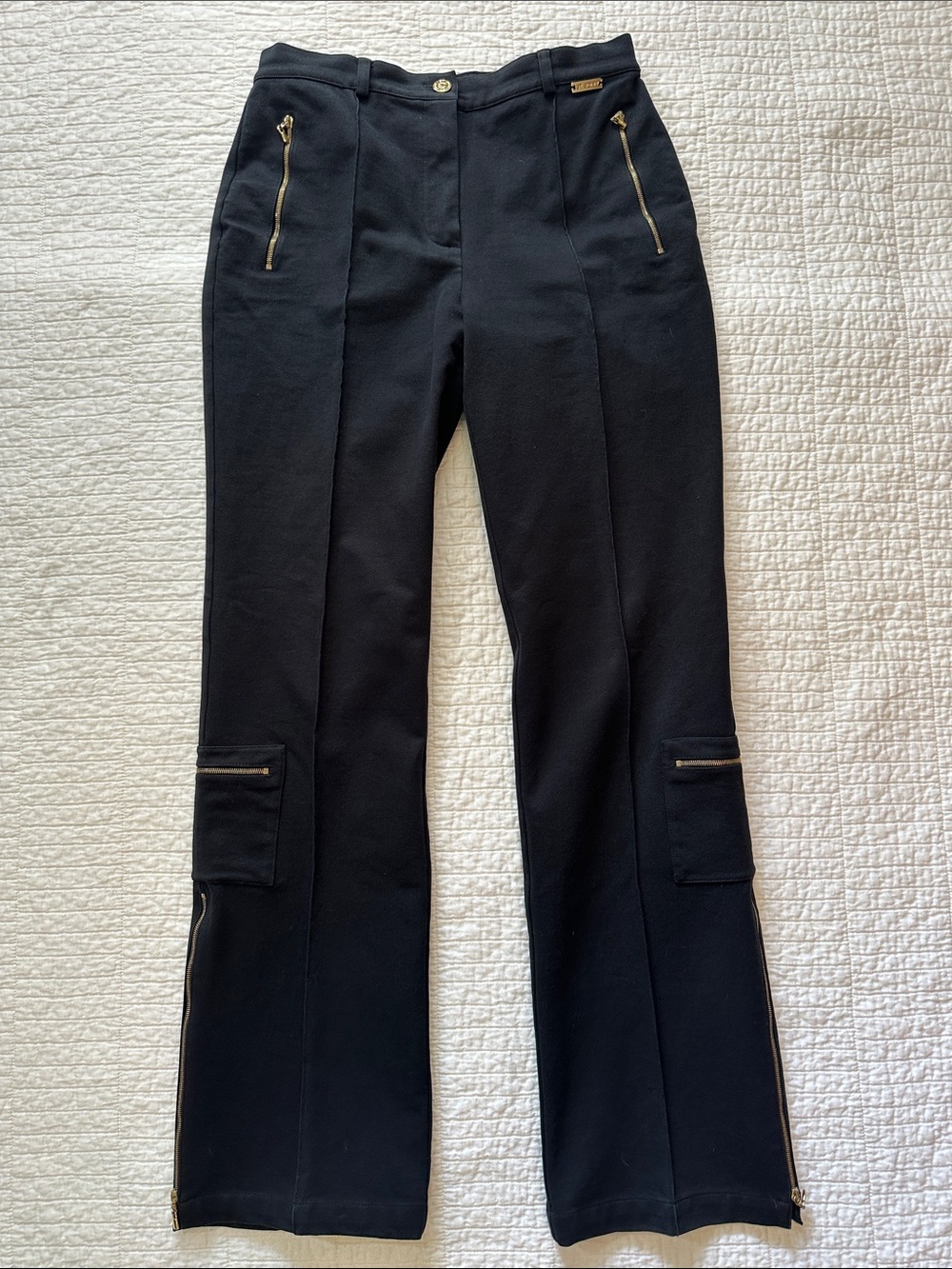 ST. JOHN SPORT 6 Black Pants Gold Zipper cotton spandex Straight Leg Stretch